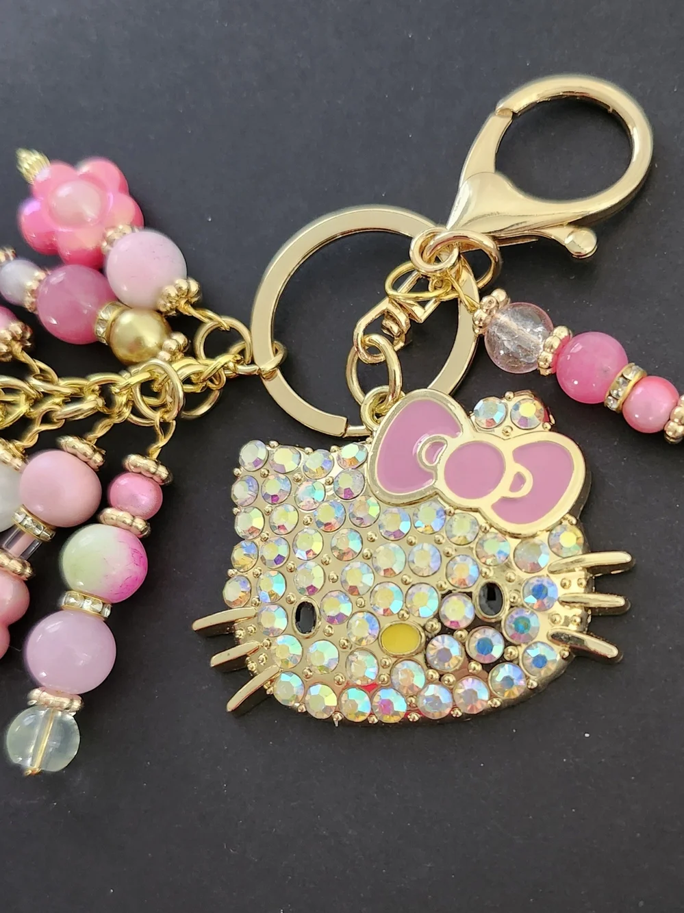 Hello Kitty Purse Charm or Keychain Jade Quartz Jasper Handcrafted
